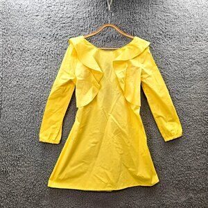 Zara Womens A-line Mini Dress Size S Yellow 3/4Sleeve Open Back Ruffles